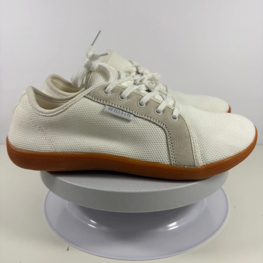 WHITIN Men's Minimalist Barefoot Shoes White Gum Sole Lace Up Casual 9